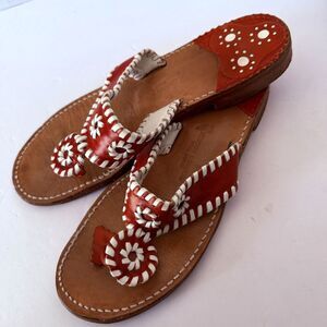 Authentic Stephen Bonanno Palm Beach Red and White Leather Thong Sandal, 9